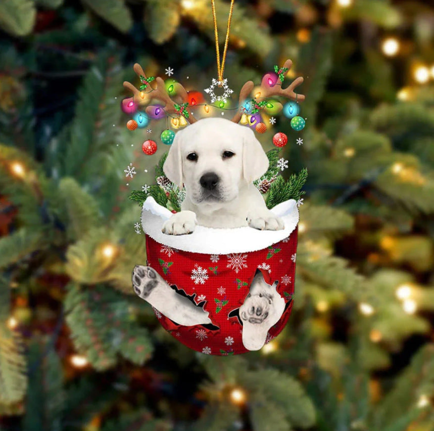 HKM-324947 Christmas Tree Dog Pendant Decoration - Modern Acrylic Holiday Ornament
