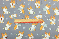 HKM-325011 Corgi Print Cotton Fabric - Cartoon Nordic Animal Design, 110cm Wide, 100% Cotton
