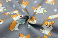 HKM-325011 Corgi Print Cotton Fabric - Cartoon Nordic Animal Design, 110cm Wide, 100% Cotton