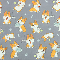 HKM-325011 Corgi Print Cotton Fabric - Cartoon Nordic Animal Design, 110cm Wide, 100% Cotton