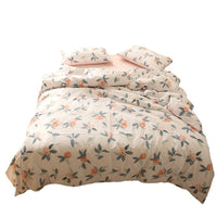 HKM-325011 Cotton Floral Quilt Cover Set in Green, Orange, and Pink - Four Pieces