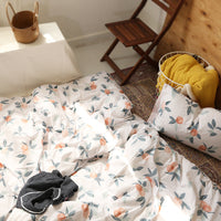 HKM-325011 Cotton Floral Quilt Cover Set in Green, Orange, and Pink - Four Pieces