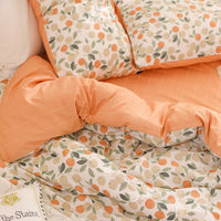 HKM-325011 Cotton Floral Quilt Cover Set in Green, Orange, and Pink - Four Pieces