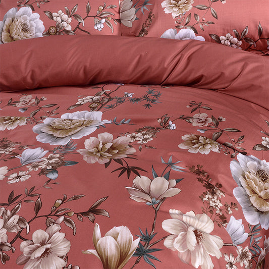 HKM-325011 Floral Double-Sided Cotton Duvet Cover Set in Red - Multiple Sizes Available