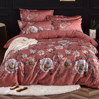 HKM-325011 Floral Double-Sided Cotton Duvet Cover Set in Red - Multiple Sizes Available