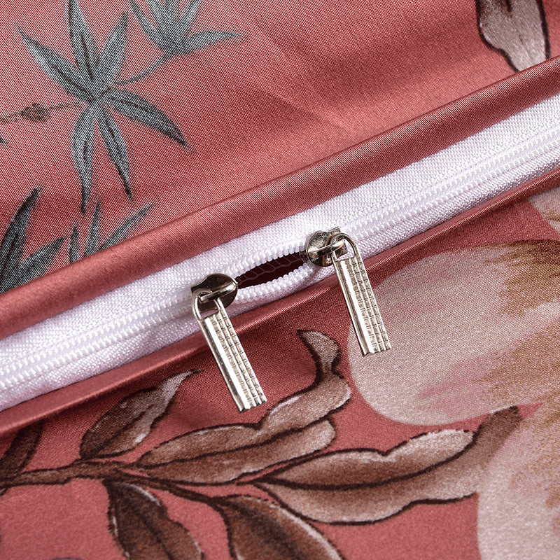 HKM-325011 Floral Double-Sided Cotton Duvet Cover Set in Red - Multiple Sizes Available