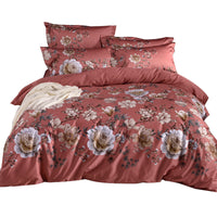 HKM-325011 Floral Double-Sided Cotton Duvet Cover Set in Red - Multiple Sizes Available