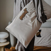 HKM-325139 Milk Coffee Plush Cotton Pillowcase with Three-Dimensional Embroidery - Available in Single and Double Sizes