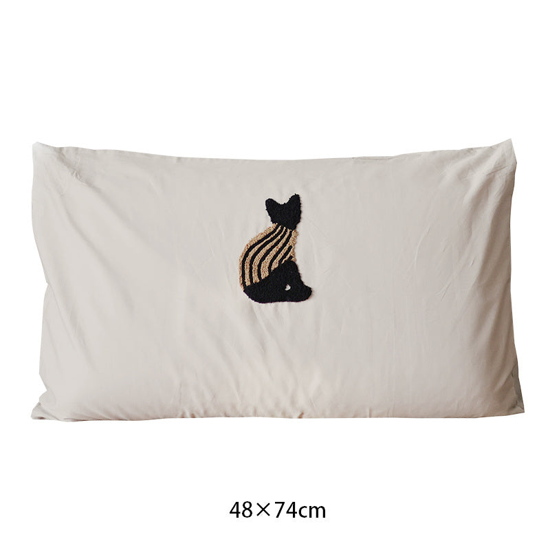 HKM-325139 Milk Coffee Plush Cotton Pillowcase with Three-Dimensional Embroidery - Available in Single and Double Sizes
