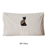 HKM-325139 Milk Coffee Plush Cotton Pillowcase with Three-Dimensional Embroidery - Available in Single and Double Sizes