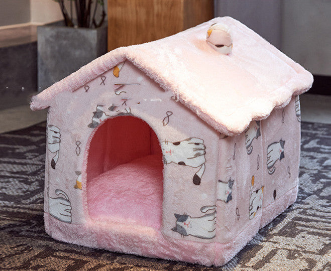 HKM-325139 Plus Velvet Yurt Removable Washable Small Dog Cat Litter House in Multiple Colors