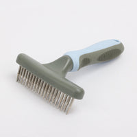 HKM-325267 Double Row Pet Comb Brush - Plastic Grooming Tool in Pink, Green, and Blue, 155x43x110mm