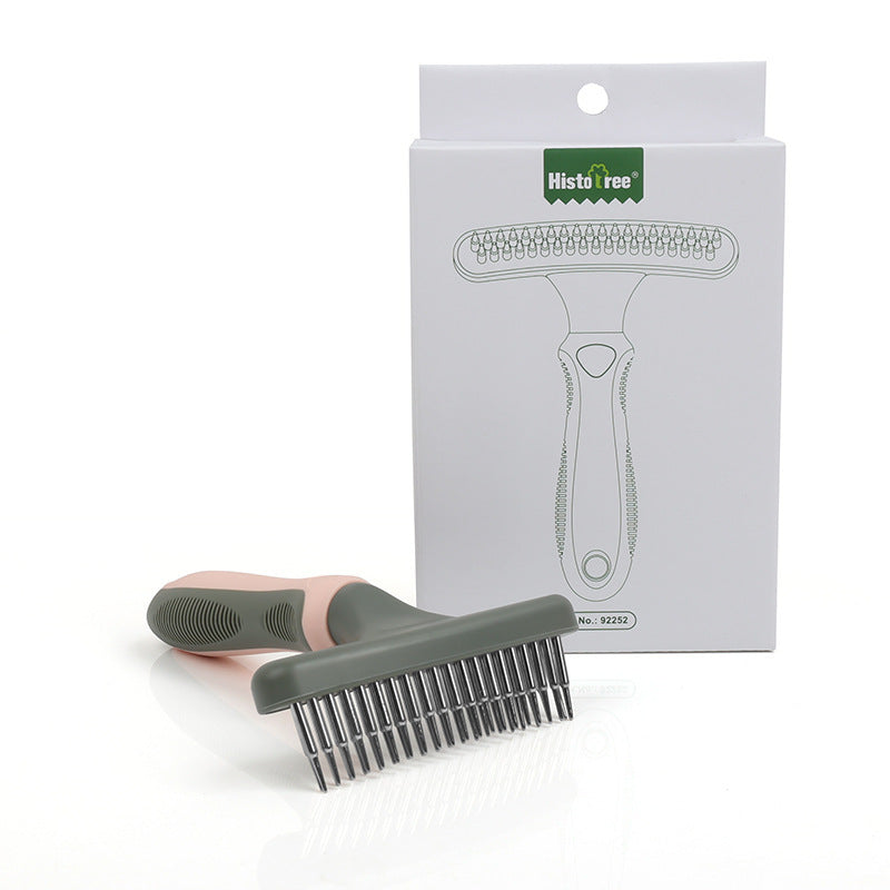 HKM-325267 Double Row Pet Comb Brush - Plastic Grooming Tool in Pink, Green, and Blue, 155x43x110mm