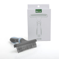 HKM-325267 Double Row Pet Comb Brush - Plastic Grooming Tool in Pink, Green, and Blue, 155x43x110mm