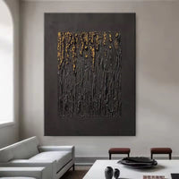 HKM-325267 Handmade Black Abstract Oil Painting with Gold Texture for Modern Home Decor