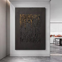 HKM-325267 Handmade Black Abstract Oil Painting with Gold Texture for Modern Home Decor