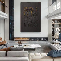 HKM-325267 Handmade Black Abstract Oil Painting with Gold Texture for Modern Home Decor