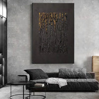 HKM-325267 Handmade Black Abstract Oil Painting with Gold Texture for Modern Home Decor