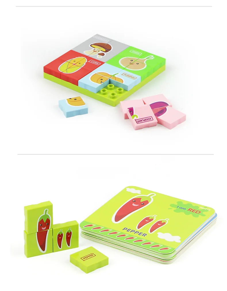 HKM-325331 Educational Fruit & Vegetable Matching Puzzle Blocks for Preschool Learning, Cognitive Development Toy