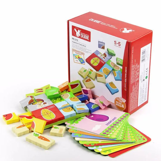 Educational Fruit & Vegetable Matching Puzzle Blocks for Preschool Learning, Cognitive Development Toy