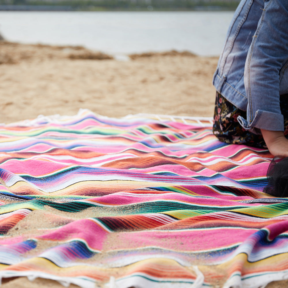 HKM-325331 Mexican Indian Style Cotton Beach Blanket with Waterproof Layer - Variety of Sizes and Colors