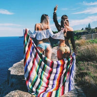 HKM-325331 Mexican Indian Style Cotton Beach Blanket with Waterproof Layer - Variety of Sizes and Colors
