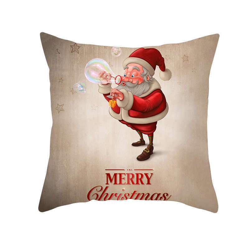 KTX-325715 Cartoon Christmas Old Man Cushion Cover in Peach Skin Material, 45x45cm
