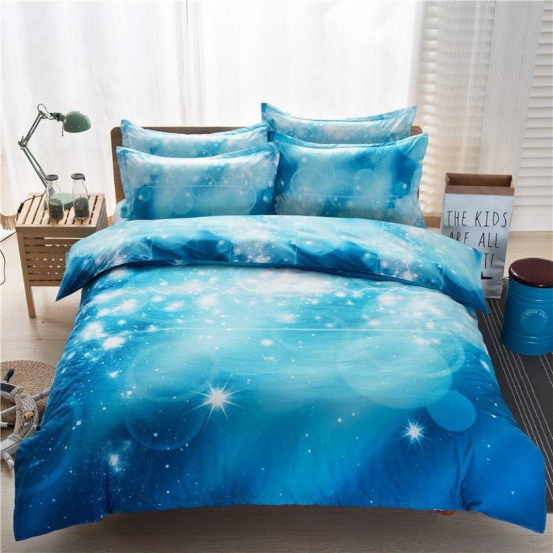 HKM-326099 4-Piece 3D Print Bed Sheet Set with Duvet Cover - Simple Landscape Design, 100% Polypropylene Fiber and Pure Cotton Brushed Fabric