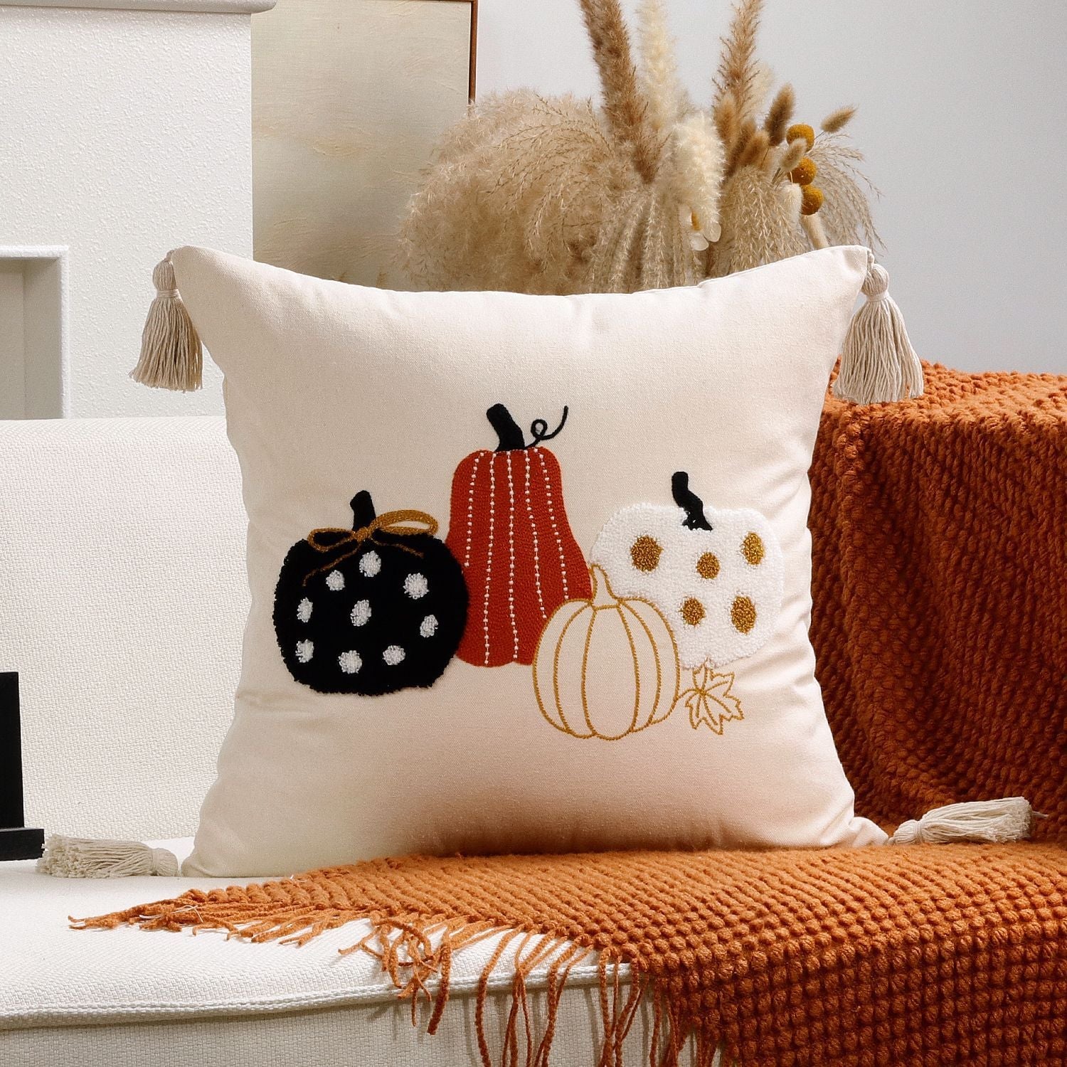 HKM-326227 Autumn Maple Leaf and Pumpkin Decorative Pillow Cover for Living Room Sofa