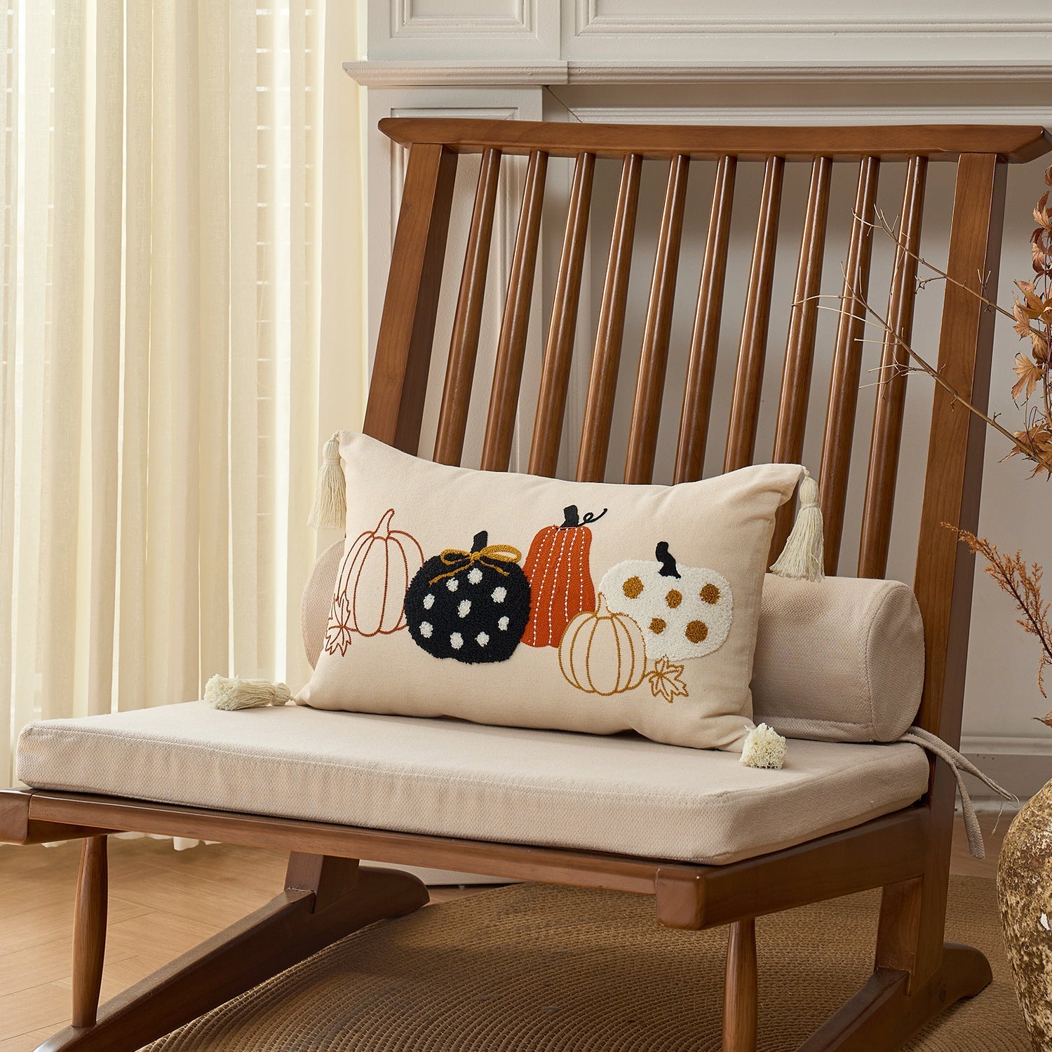 HKM-326227 Autumn Maple Leaf and Pumpkin Decorative Pillow Cover for Living Room Sofa