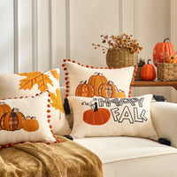 HKM-326227 Autumn Maple Leaf and Pumpkin Decorative Pillow Cover for Living Room Sofa
