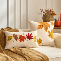 HKM-326227 Autumn Maple Leaf and Pumpkin Decorative Pillow Cover for Living Room Sofa