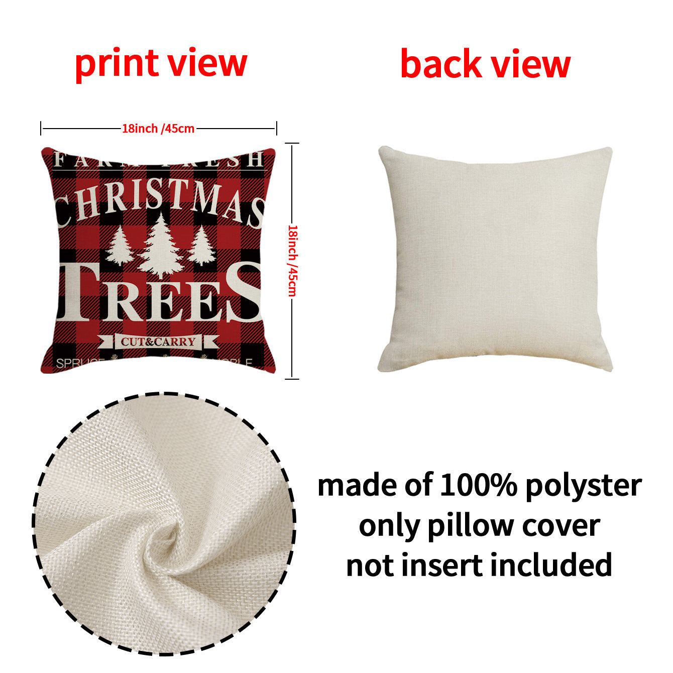 HKM-326291 Cartoon Elk Letter Printed Pillow Case with Snowflakes and Cars, 45x45cm