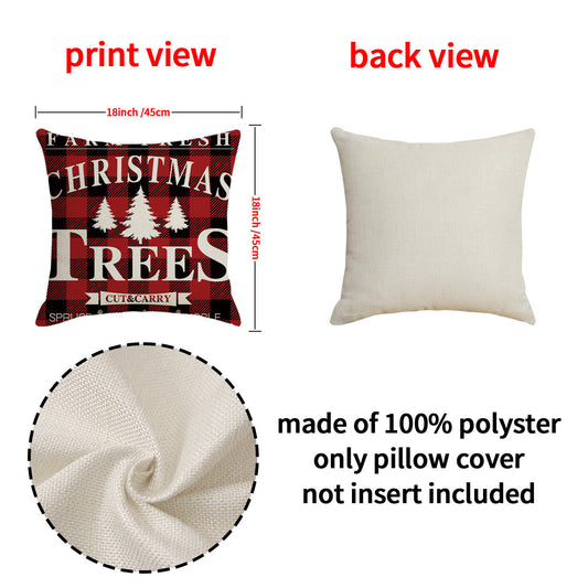HKM-326291 Cartoon Elk Letter Printed Pillow Case with Snowflakes and Cars, 45x45cm