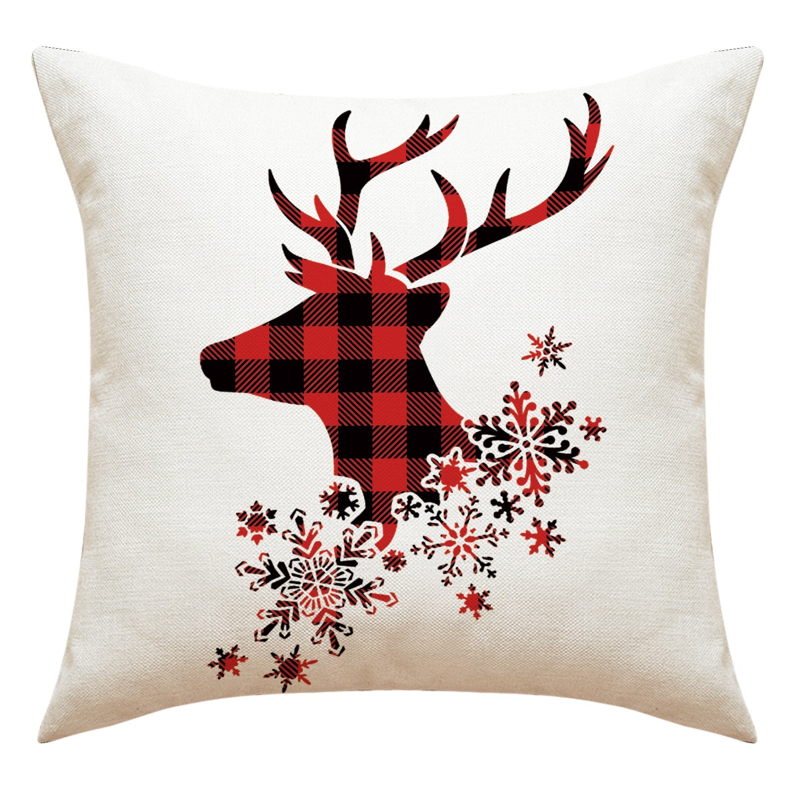 HKM-326291 Cartoon Elk Letter Printed Pillow Case with Snowflakes and Cars, 45x45cm