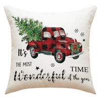 HKM-326291 Cartoon Elk Letter Printed Pillow Case with Snowflakes and Cars, 45x45cm