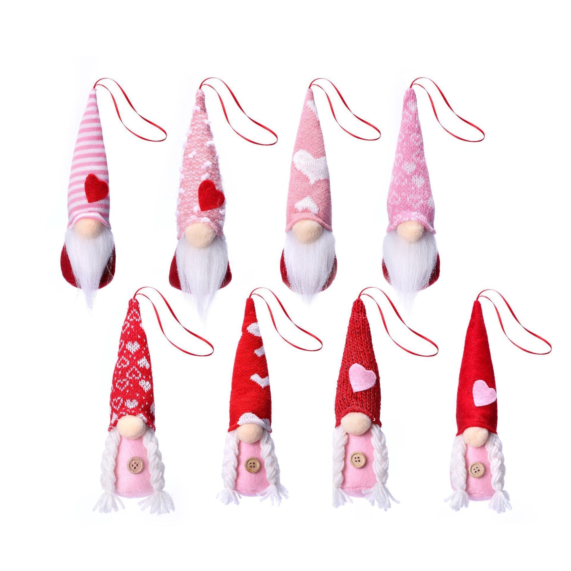 HKM-326419 Handmade Heart-shaped Wool Pendant Plush Toy - 8-Piece Set