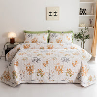 HKM-326483 Cotton Quilted Bed Cover Set with Floral Design – Includes Bedspread and 2 Pillowcases, Multiple Sizes Available