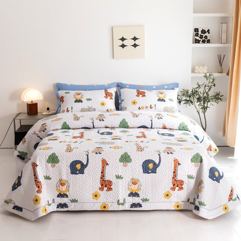 HKM-326483 Cotton Quilted Bed Cover Set with Floral Design – Includes Bedspread and 2 Pillowcases, Multiple Sizes Available