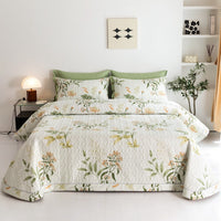 HKM-326483 Cotton Quilted Bed Cover Set with Floral Design – Includes Bedspread and 2 Pillowcases, Multiple Sizes Available