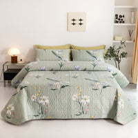 HKM-326483 Cotton Quilted Bed Cover Set with Floral Design – Includes Bedspread and 2 Pillowcases, Multiple Sizes Available