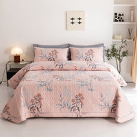 HKM-326483 Cotton Quilted Bed Cover Set with Floral Design – Includes Bedspread and 2 Pillowcases, Multiple Sizes Available