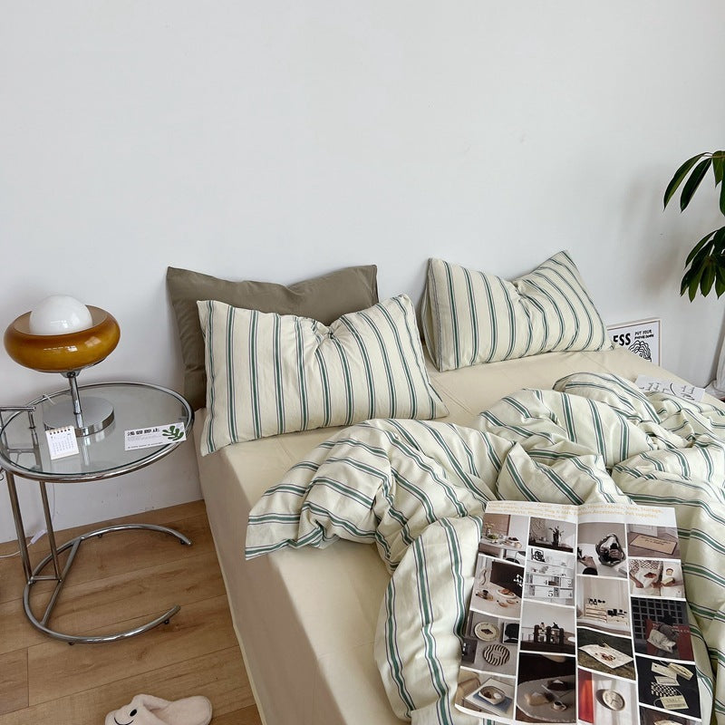 HKM-326803 Cotton Striped Bed Linen Set in Boston Green, Los Angeles Pink, Miami Blue - 3 or 4 Piece Options Available