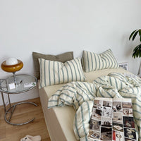 HKM-326803 Cotton Striped Bed Linen Set in Boston Green, Los Angeles Pink, Miami Blue - 3 or 4 Piece Options Available