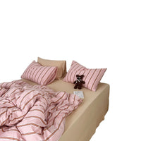 HKM-326803 Cotton Striped Bed Linen Set in Boston Green, Los Angeles Pink, Miami Blue - 3 or 4 Piece Options Available