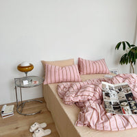 HKM-326803 Cotton Striped Bed Linen Set in Boston Green, Los Angeles Pink, Miami Blue - 3 or 4 Piece Options Available