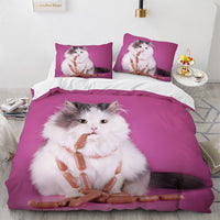 HKM-326803 White Geometric Cat Duvet Cover Set for 1.8m Beds - Available in Multiple Sizes