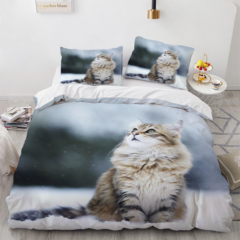 HKM-326803 White Geometric Cat Duvet Cover Set for 1.8m Beds - Available in Multiple Sizes