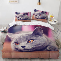 HKM-326803 White Geometric Cat Duvet Cover Set for 1.8m Beds - Available in Multiple Sizes