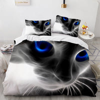 HKM-326803 White Geometric Cat Duvet Cover Set for 1.8m Beds - Available in Multiple Sizes